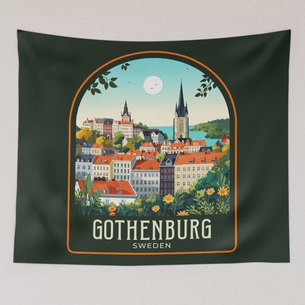 Item preview, Gothenburg Vintage Travel Illustration designed and sold by HomeLivingCo.