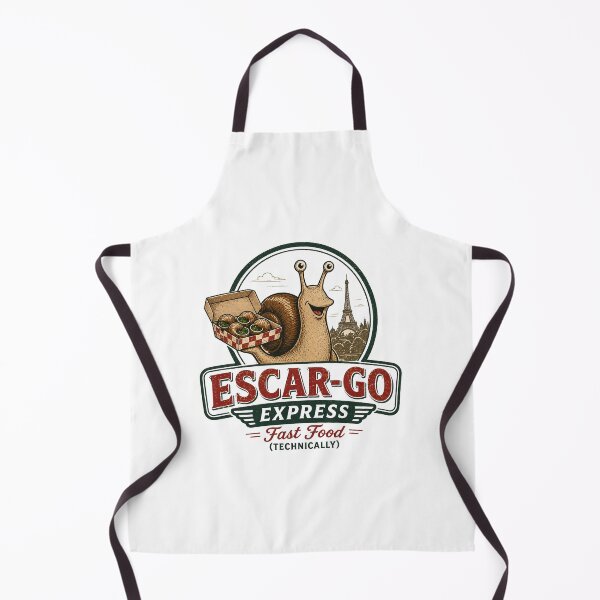 Aperçu de l'œuvre T-shirt Escar-Go Express, t-shirt humoristique sur le thème des escargots et de la restauration rapide, jeu de mots avec les escargots, illustration parodique de restaurant, cadeau humoristique sur le thème de la nourriture créée et vendue par SleepyLlamaClothes.