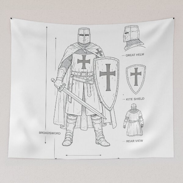 Item preview, Templar Crusader Knight Blueprint Diagram designed and sold by Retr0Tshirts.