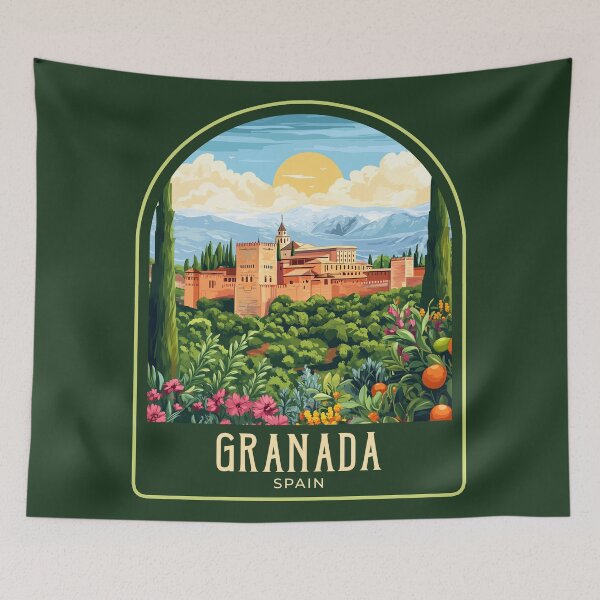 Item preview, Granada Vintage Travel Illustration designed and sold by HomeLivingCo.
