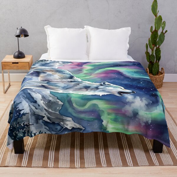 Item preview, Howling White Wolf Aurora Borealis Celestial Night designed and sold by RubisLeaf.
