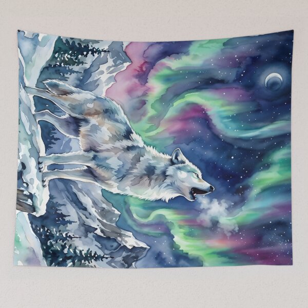 Item preview, Howling White Wolf Aurora Borealis Celestial Night designed and sold by RubisLeaf.