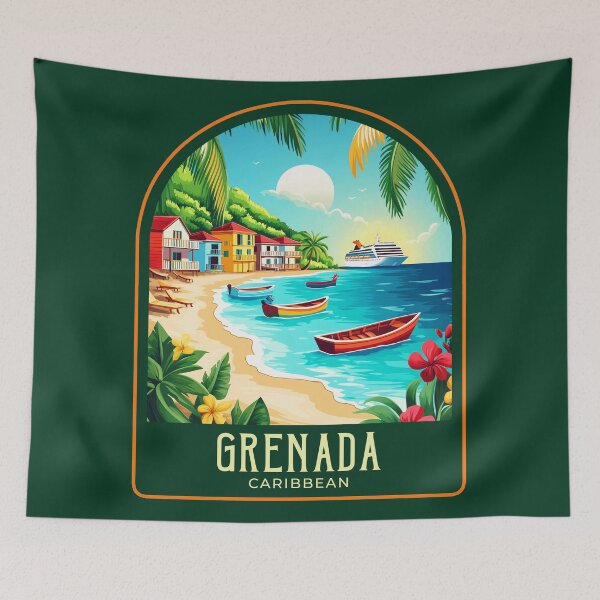 Item preview, Grenada Vintage Travel Illustration designed and sold by HomeLivingCo.