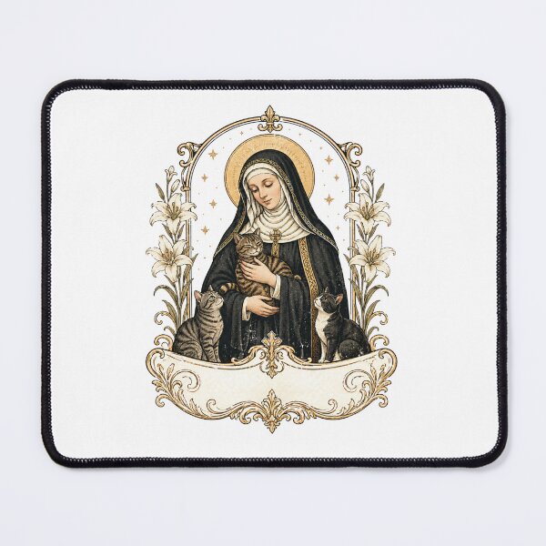 Item preview, St. Gertrude of Nivelles Patron Saint of Cats – Vintage Catholic Cat Lover Art designed and sold by SillentDesign.