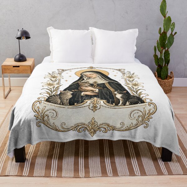 Item preview, St. Gertrude of Nivelles Patron Saint of Cats – Vintage Catholic Cat Lover Art designed and sold by SillentDesign.