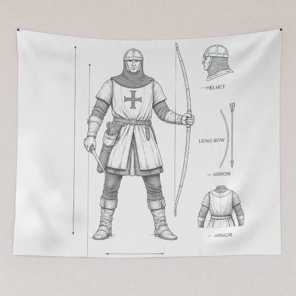 Item preview, English Longbowmen Blueprint Diagram Art designed and sold by Retr0Tshirts.