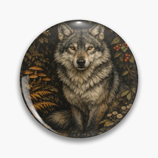 Item preview, Vintage Grey Wolf in Mystic Forest - Dark Academia Wildlife Art designed and sold by myforestfog.