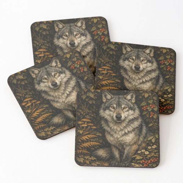 Item preview, Vintage Grey Wolf in Mystic Forest - Dark Academia Wildlife Art designed and sold by myforestfog.