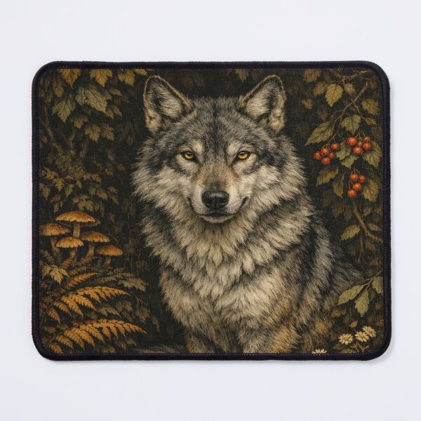 Item preview, Vintage Grey Wolf in Mystic Forest - Dark Academia Wildlife Art designed and sold by myforestfog.
