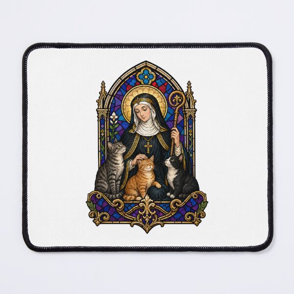 Item preview, St. Gertrude of Nivelles Patron Saint of Cats – Stained Glass Catholic Cat Lover Art designed and sold by SillentDesign.
