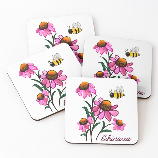 Item preview, Flowers of Summer Echinacea flower painting - bouquet of pink blooms with green leaves and stem Botanical Garden Gardener Gardening daisies  designed and sold by Artonmytee.
