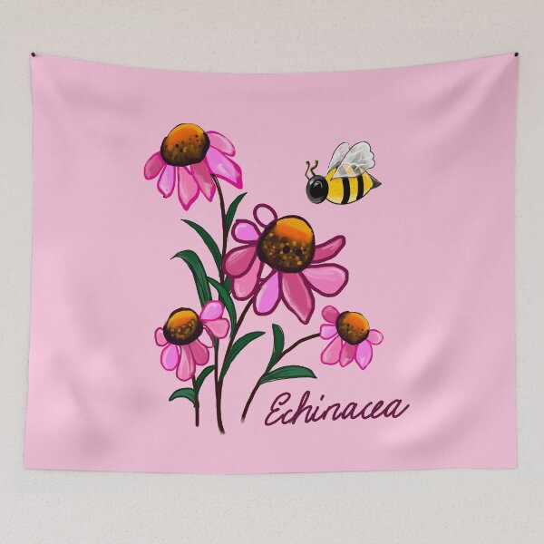 Item preview, Flowers of Summer Echinacea flower painting - bouquet of pink blooms with green leaves and stem Botanical Garden Gardener Gardening daisies  designed and sold by Artonmytee.