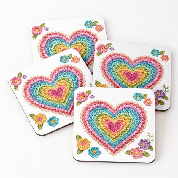 Item preview, Retro Crochet-Style Rainbow  Color Heart Print Shapes Mania designed and sold by Shapes-Mania.