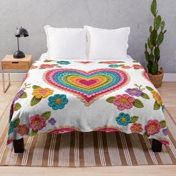 Item preview, Retro Crochet-Style Rainbow  Color Heart Print Shapes Mania designed and sold by Shapes-Mania.