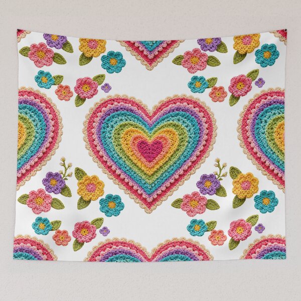 Item preview, Retro Crochet-Style Rainbow  Color Heart Print Shapes Mania designed and sold by Shapes-Mania.