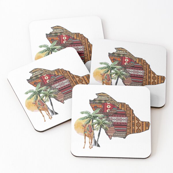Item preview, Saudi Arabia Map Art – Tribal Pattern Camel & Palm Desert Illustration designed and sold by CozyScribble.