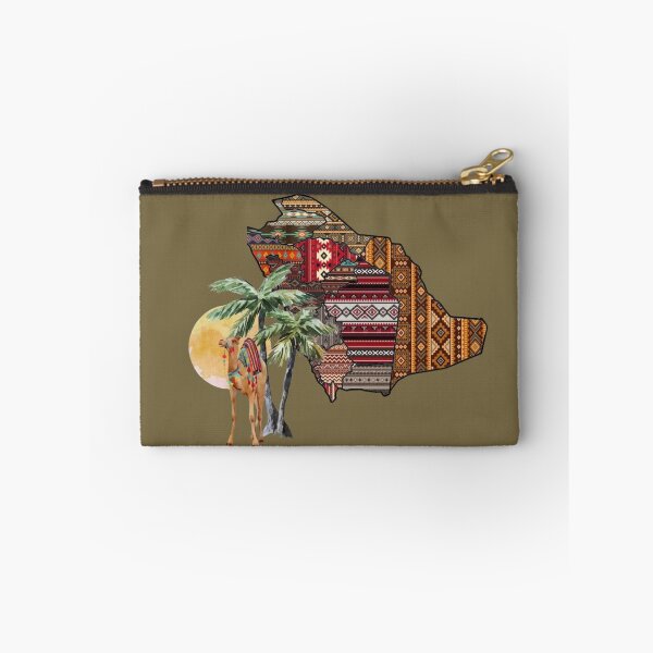 Item preview, Saudi Arabia Map Art – Tribal Pattern Camel & Palm Desert Illustration designed and sold by CozyScribble.