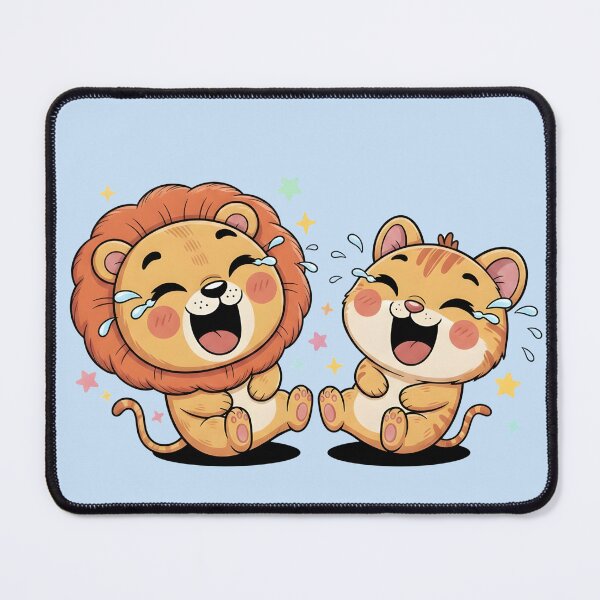 Item preview, Cute Laughing Lion and Tiger Best Friends – Kawaii Chibi Animal Duo Sticker designed and sold by Ofizkids.