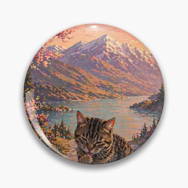 Item preview, Peaceful Cat Nature Art Print | Serene Landscape Cat Illustration | Aesthetic Sunset Cat Wall Decor designed and sold by IconicDesignsXd.