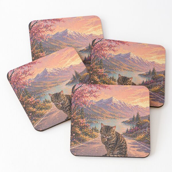 Item preview, Peaceful Cat Nature Art Print | Serene Landscape Cat Illustration | Aesthetic Sunset Cat Wall Decor designed and sold by IconicDesignsXd.