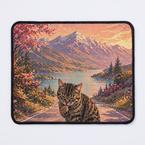 Item preview, Peaceful Cat Nature Art Print | Serene Landscape Cat Illustration | Aesthetic Sunset Cat Wall Decor designed and sold by IconicDesignsXd.
