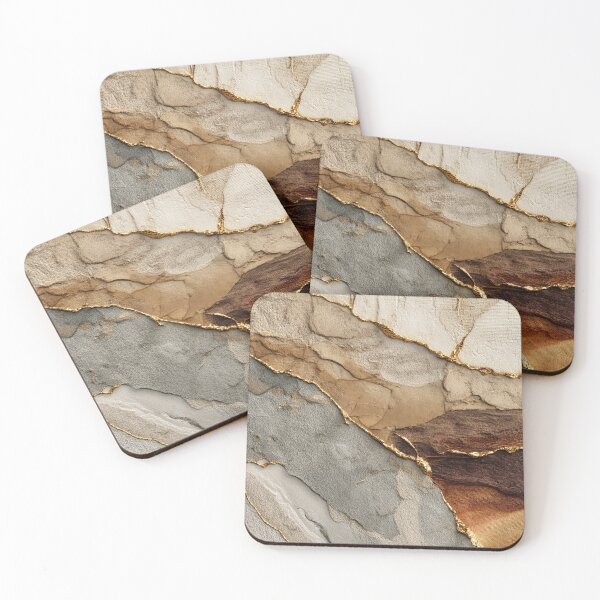 Item preview, Abstract Kintsugi design in beige grey with gold lines designed and sold by CosmicGlyph.