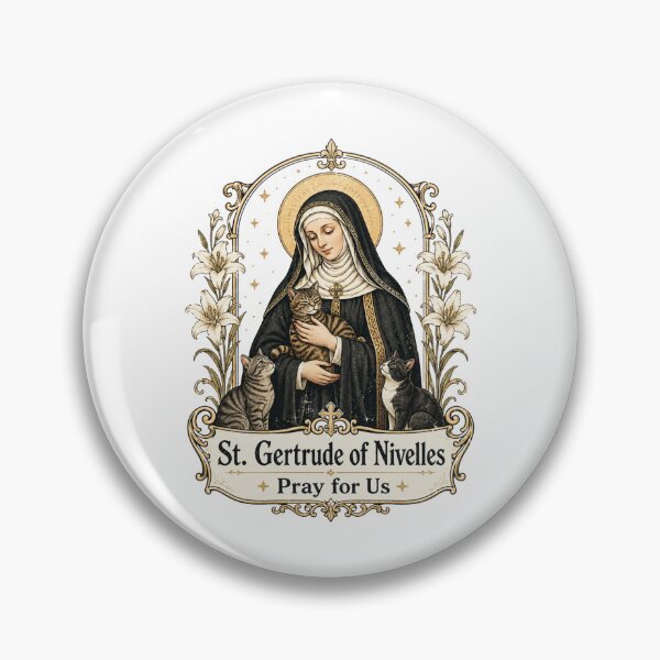 Item preview, St. Gertrude of Nivelles Pray for Us – Catholic Cat Lover Saint Art designed and sold by SillentDesign.
