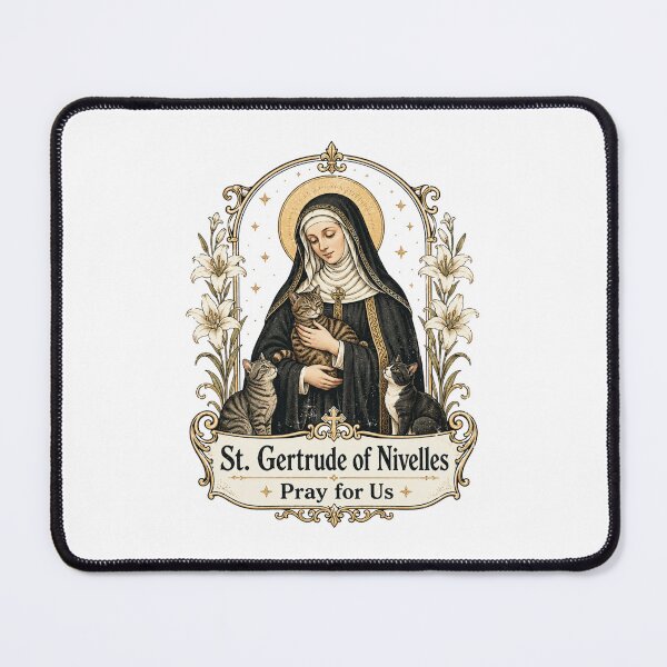 Item preview, St. Gertrude of Nivelles Pray for Us – Catholic Cat Lover Saint Art designed and sold by SillentDesign.