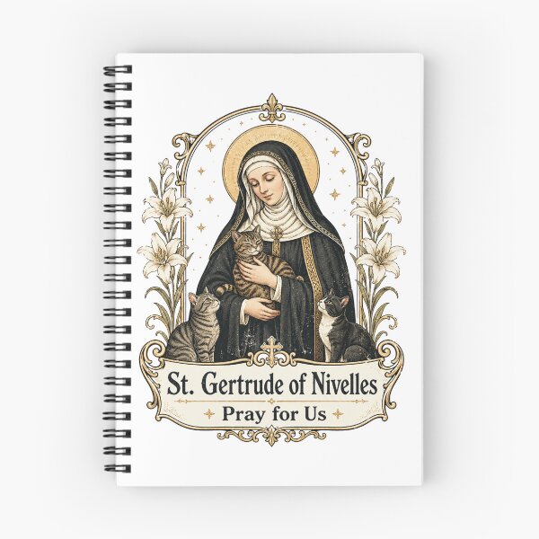 Item preview, St. Gertrude of Nivelles Pray for Us – Catholic Cat Lover Saint Art designed and sold by SillentDesign.