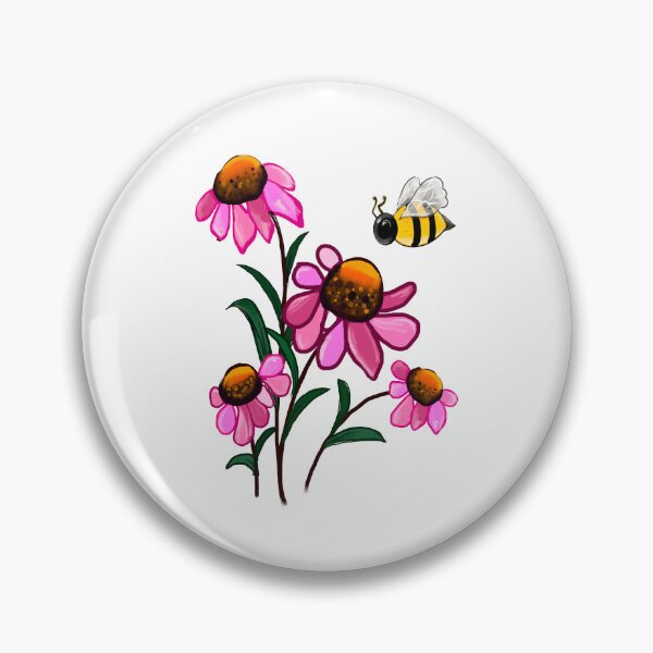 Item preview, Daisy Flowers of Summer Echinacea flower painting with honey bee - bouquet of pink blooms with green leaves and stem Botanical Garden Gardener Gardening daisies  designed and sold by Artonmytee.