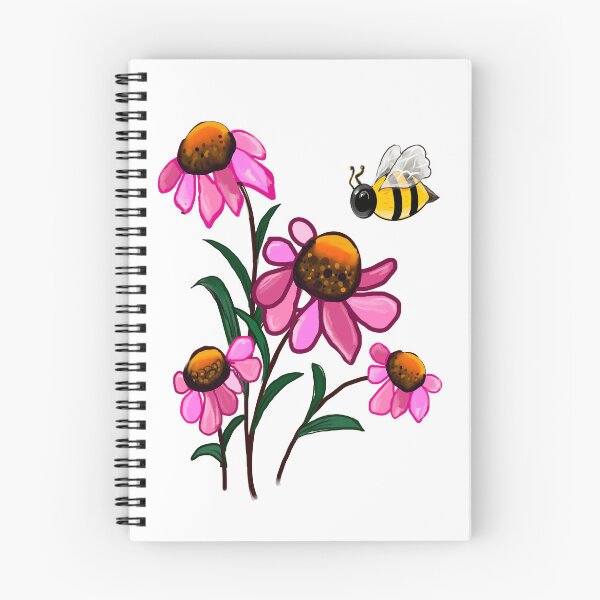 Item preview, Daisy Flowers of Summer Echinacea flower painting with honey bee - bouquet of pink blooms with green leaves and stem Botanical Garden Gardener Gardening daisies  designed and sold by Artonmytee.