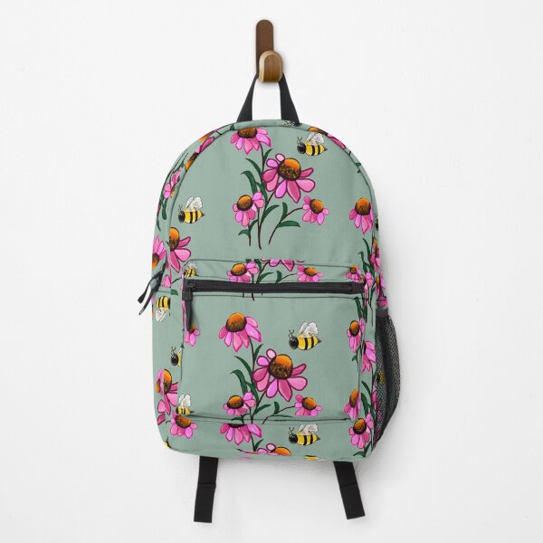 Item preview, Daisy Flowers of Summer Echinacea flower painting with honey bee - bouquet of pink blooms with green leaves and stem Botanical Garden Gardener Gardening daisies  designed and sold by Artonmytee.