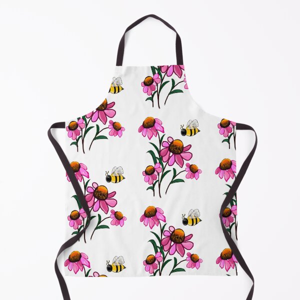 Item preview, Daisy Flowers of Summer Echinacea flower painting with honey bee - bouquet of pink blooms with green leaves and stem Botanical Garden Gardener Gardening daisies designed and sold by Artonmytee.