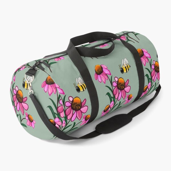 Item preview, Daisy Flowers of Summer Echinacea flower painting with honey bee - bouquet of pink blooms with green leaves and stem Botanical Garden Gardener Gardening daisies designed and sold by Artonmytee.