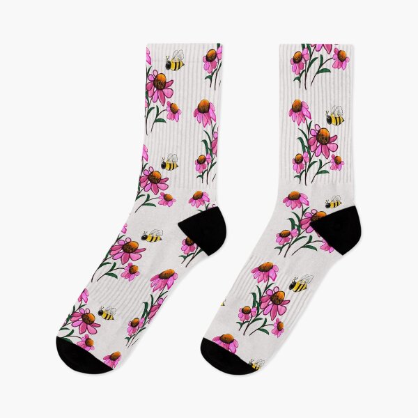 Item preview, Daisy Flowers of Summer Echinacea flower painting with honey bee - bouquet of pink blooms with green leaves and stem Botanical Garden Gardener Gardening daisies  designed and sold by Artonmytee.