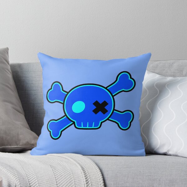 Aperçu de l'œuvre Tête de mort et os croisés bleu néon emo punk dessin animé créée et vendue par MIMIWIWI.