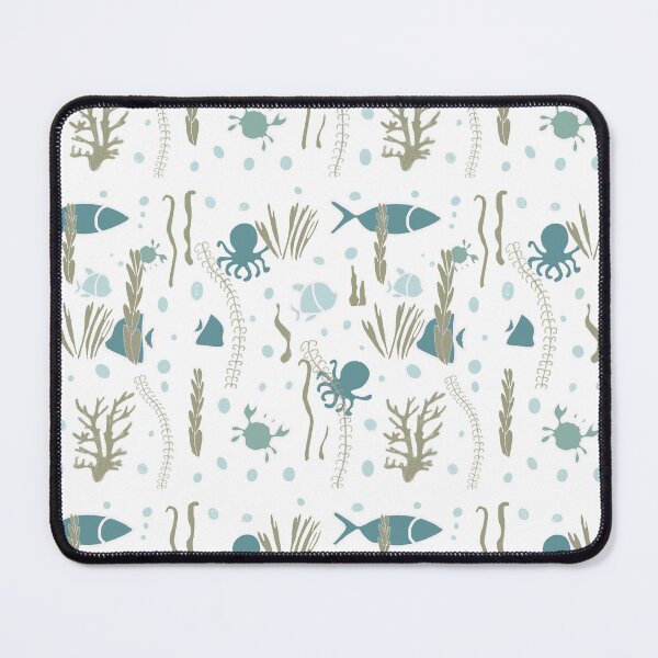 Item preview,  Seamless pattern with funny cartoon animals. Seamless underwater pattern with hand-drawn marine elements including fish, octopus, seaweed, coral, and bubbles on a teal background.  designed and sold by TaniaArtDesign.