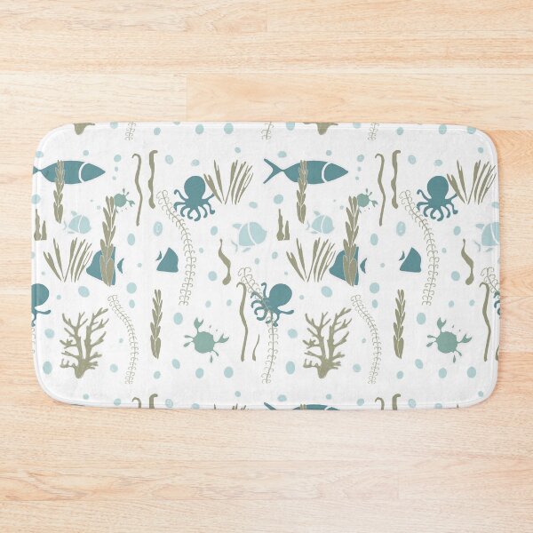 Item preview,  Seamless pattern with funny cartoon animals. Seamless underwater pattern with hand-drawn marine elements including fish, octopus, seaweed, coral, and bubbles on a teal background.  designed and sold by TaniaArtDesign.