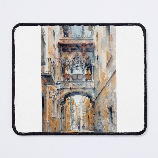 Item preview, Carrer del Bisbe with Gothic Bridge in Barcelona - Watercolor Scene designed and sold by caracatita75.
