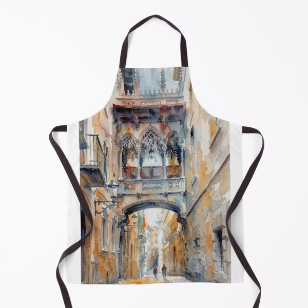 Item preview, Carrer del Bisbe with Gothic Bridge in Barcelona - Watercolor Scene designed and sold by caracatita75.