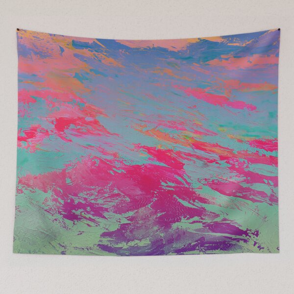 Item preview, Sunset Wave: Vibrant Abstract Color Painting, Dopamine Decor Wall Art, Pink Teal Modern Texture Print, Bold Expressive Canvas designed and sold by Dominika Brodowska.
