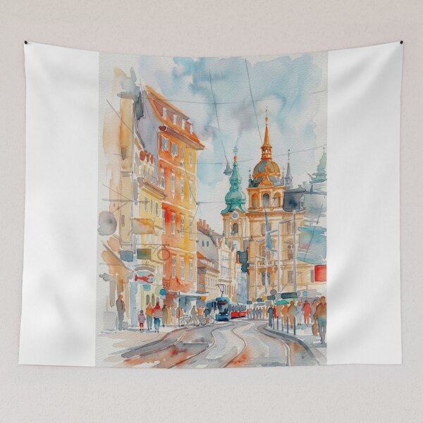 Item preview, Graz Austria Historic Street Scene Watercolor designed and sold by caracatita75.
