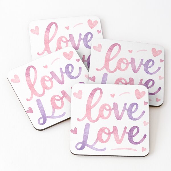 Item preview, Purple and Pink Watercolor Ombre Love Script with Hearts designed and sold by DesignArtist.ia.