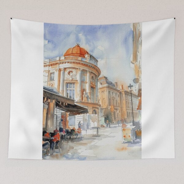 Item preview, Bucharest Romania Historic Old Town Street Watercolor designed and sold by caracatita75.