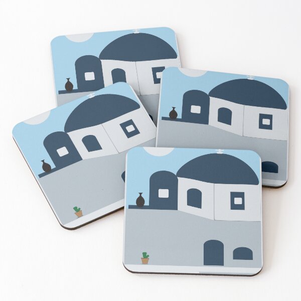 Item preview, Santorini island. Posterart.Minimal Santorini Architecture Illustration with Blue Dome and Greek Houses designed and sold by TaniaArtDesign.