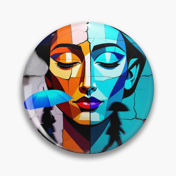 Item preview, Urban Duality – Geometric Female Face Mural on Cracked Wall, Silhouettes in the Rain - Digital art designed and sold by Gabi.Media.