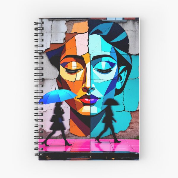 Item preview, Urban Duality – Geometric Female Face Mural on Cracked Wall, Silhouettes in the Rain - Digital art designed and sold by Gabi.Media.