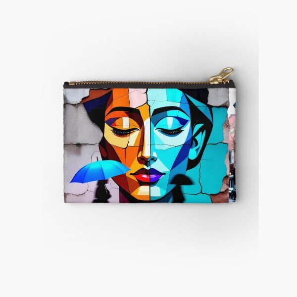 Item preview, Urban Duality – Geometric Female Face Mural on Cracked Wall, Silhouettes in the Rain - Digital art designed and sold by Gabi.Media.