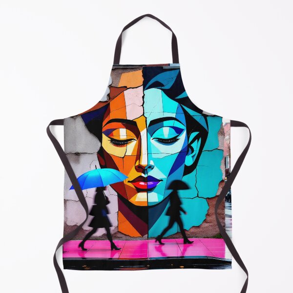 Item preview, Urban Duality – Geometric Female Face Mural on Cracked Wall, Silhouettes in the Rain - Digital art designed and sold by Gabi.Media.