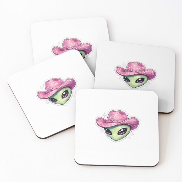 Artikelvorschau, Glitzernder rosa Cowboyhut-Alien-Aufkleber entworfen und verkauft von Eric Gonzalez Heredia.